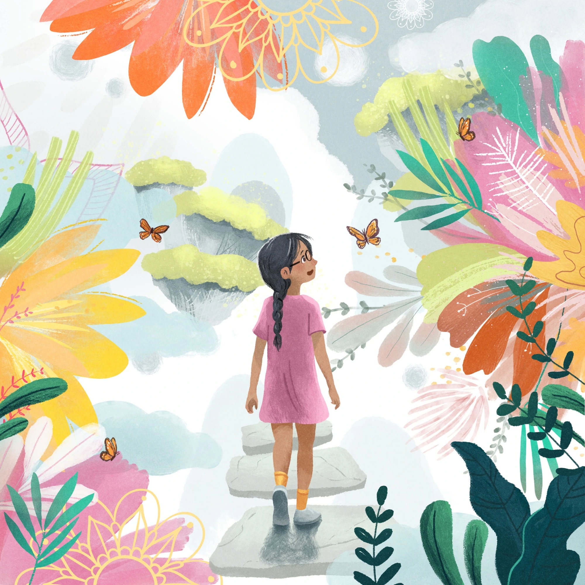 Girl exploring a magical garden — selected children’s illustrations