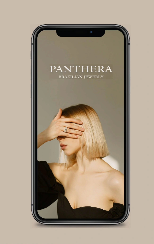 Phone presentation mockup displaying Panthera typography and brand photography